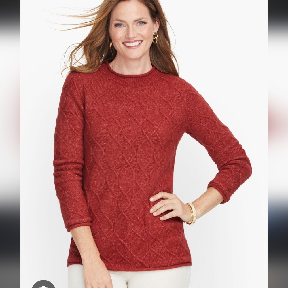 Talbots  Cable Knit Roll Neck Wool Alpaca Blend Sweater